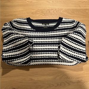 Massimo Dutti Navy Blue and White Cotton Sweater - Size L